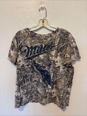 Miller High Life Women's Long Sleeve Graphic Tee - Camouflage Gray